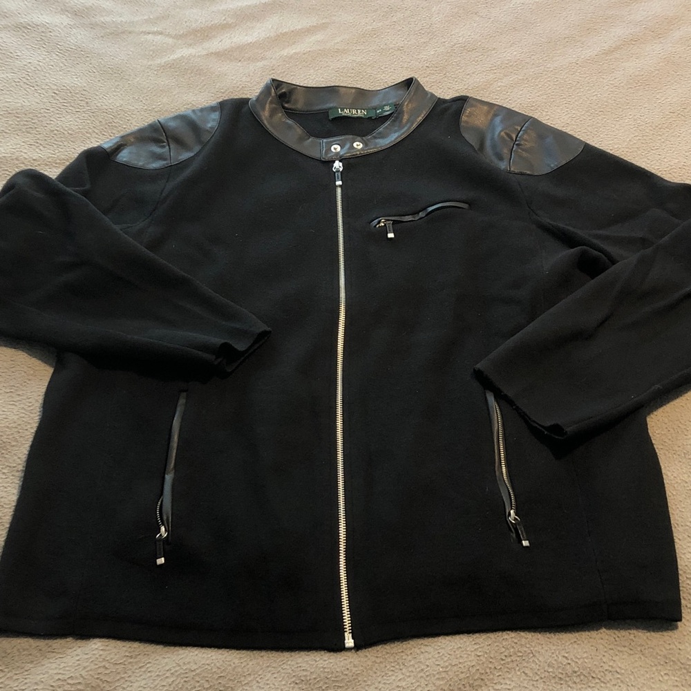 Lauren Ralph Lauren Black Jacket w/ Faux Leather Shoulder & Neckline Women’s 2XL